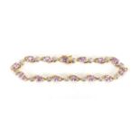 9ct gold amethyst and diamond bracelet, 16cm in length, approximate weight 7.8g : For Further