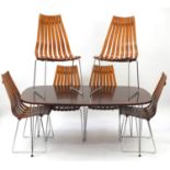 Norwegian rosewood dining table and six Scandia Chairs by Hans Brattrud for Hove Møbler, stamp to