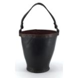 Antique metal studded leather fire bucket, 31cm high excluding the handle :For Further Condition