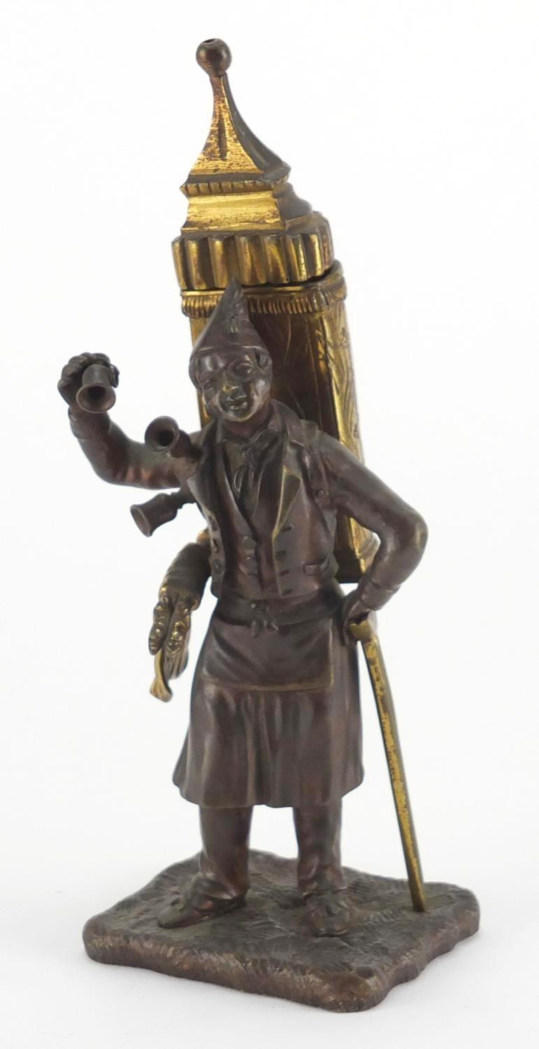 19th century gilt and patinated bronze pedlar vesta, 19cm high :For Further Condition Reports Please