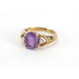 9ct gold amethyst and diamond ring, size J, approximate weight 2.5g : For Further Condition