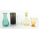 Whitefriars glassware including an Aqua lobbed vase and water jug by Geoffrey Baxter, the largest