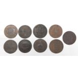 Nine late 18th century Norwich and Yarmouth half penny Conder tokens :For Further Condition