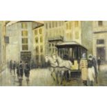 Busy street scene with a horse drawn carriage, oil on board, bearing a signature Loir and