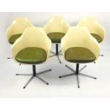 Set of five 1970's Arkana salon chairs, with lift off leather cushions, each 83cm high : For Further