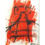 After Karel Appel - Abstract composition, figure, acrylic on paper, framed, 29cm x 22.5cm :For