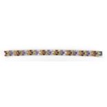 Sterling silver multi colour gemstone bracelet, 18cm in length, approximate weight 41.7g : For