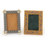 Two Middle Eastern easel photo frames including an example with ivory and micro mosaic inlay, the