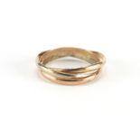 9ct three tone gold wedding ring, size E, approximate weight 1.1g : For Further Condition Reports