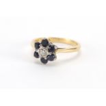 18ct gold sapphire and diamond flower head ring, size L, approximate weight 3.3g : For Further