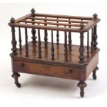 Victorian walnut and line inlaid Canterbury, with base drawer, 52cm H x 55cm W x 38cm D : For