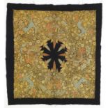 Indian gold braided textile depicting mythical animals amongst flowers, 90cm x 87cm :For Further