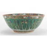 Chinese porcelain Canton bowl, hand painted with butterflies and cabbage leaves, 30cm in diameter :