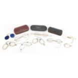Victorian and later spectacles including four with gold coloured metal mounts :For Further Condition
