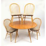 Ercol light elm Windsor table and four chairs, each chair 88cm high, the table 72cm H x 63cm W x
