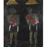 Reginald 'Reggie' Kray - Portrait of Reginald and Ronald Kray as boxers, oil on board, provenance