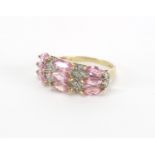 9ct gold pink stone and diamond ring, size P, approximate weight 3.3g : For Further Condition