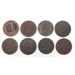 Eight late 18th century half penny Conder tokens comprising Sandwich, Lamberhurst, Romney,