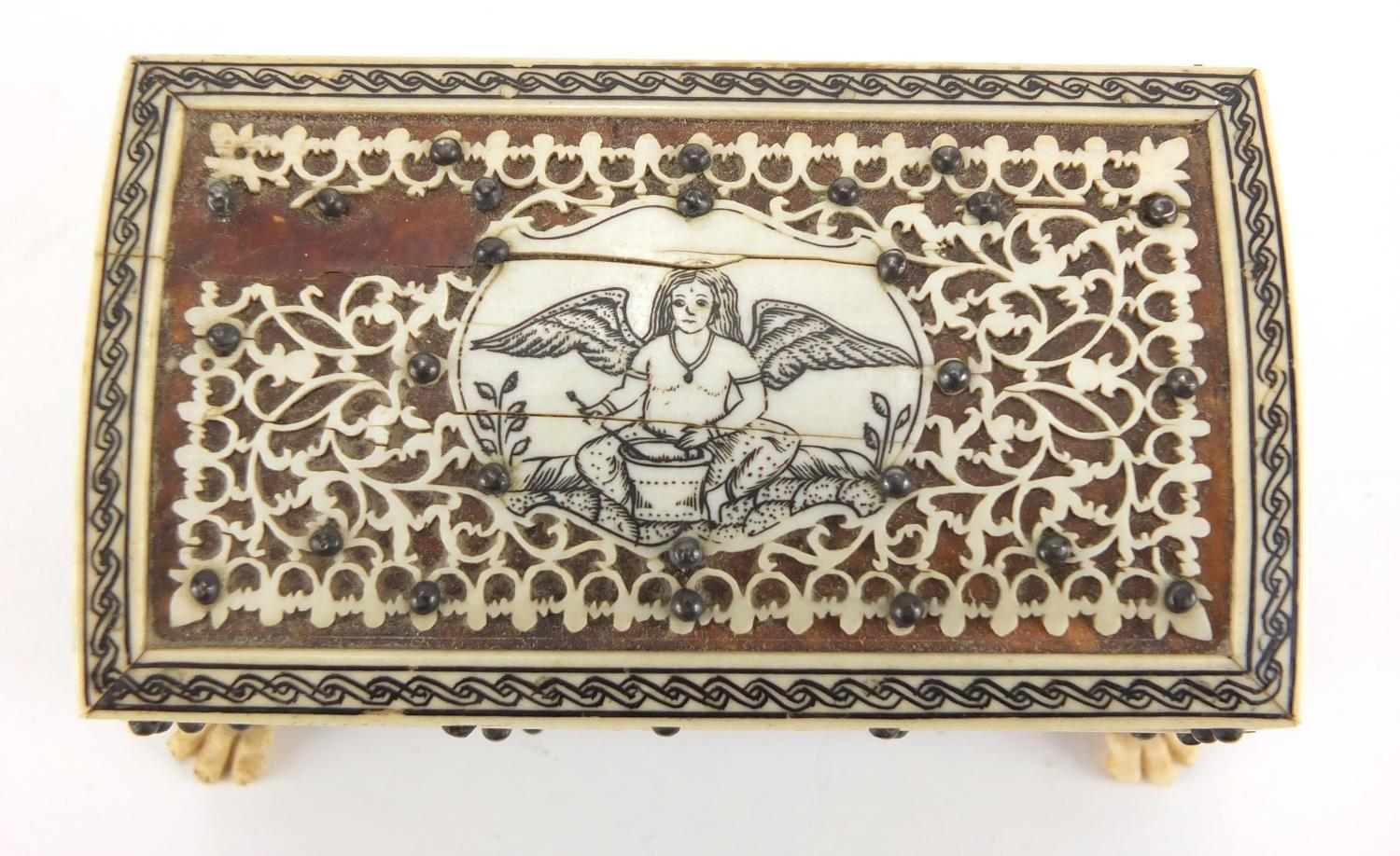 Vizagapatam ivory, blonde tortoiseshell and sandalwood casket, together with a pair of Indian - Image 4 of 6
