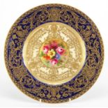Royal Worcester cabinet plate hand painted with flowers by J Stanley, within gilt foliate borders