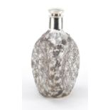 Chinese export silver overlaid glass bottle, decorated with prunus flowers, impressed sterling 950