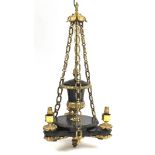Good quality empire style bronze and brass three branch chandelier, 84cm high : For Further
