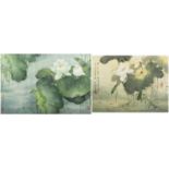 Pair of Chinese watercolours, each depicting lily's, both with character marks and red seal marks,