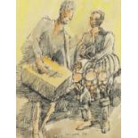 Two African females, ink and watercolour, bearing an indistinct signature possibly Hassan Bayurh,