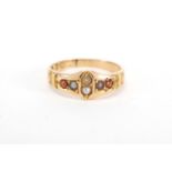 Victorian 15ct gold seed pearl and garnet ring, size K, approximate weight 2.0g :For Further
