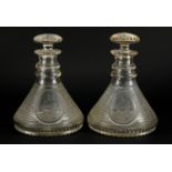 Pair of Georgian cut glass ships decanters, Homeward bound and Outward bound, 23cm high :For Further