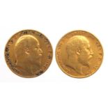 Two Edward VII gold half sovereigns, 1906 and 1907 :For Further Condition Reports Please Visit Our