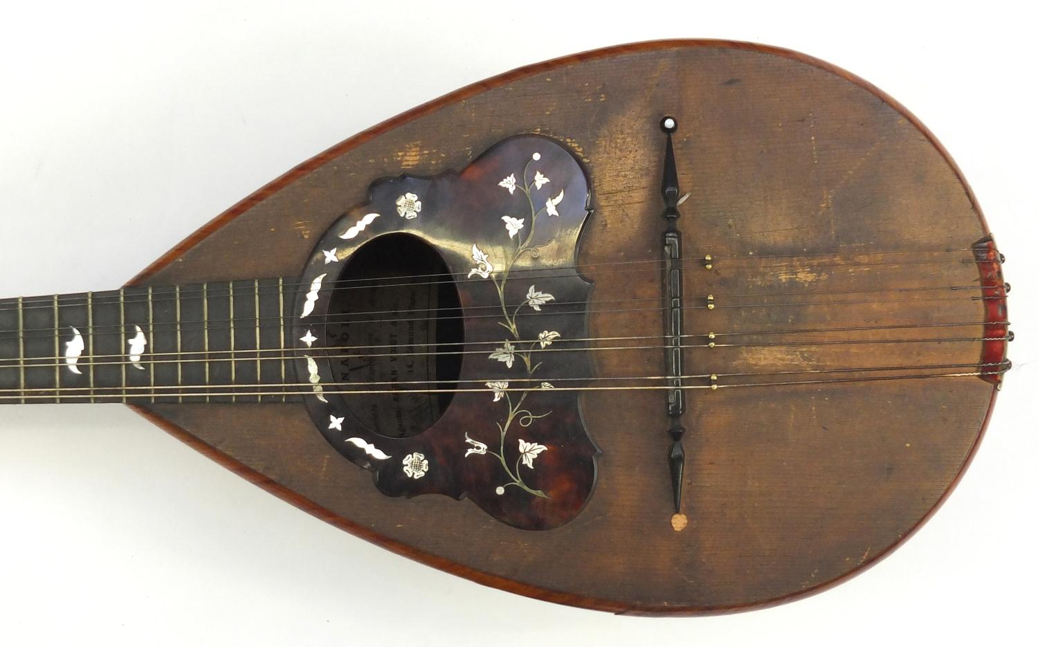 19th century rosewood mandolin with inlaid tortoiseshell guard and ivory pegs, bearing a Umberto - Image 3 of 6