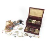 Antique and later jewellery including silver rings, brooches, necklaces and earrings, housed in a