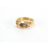 Victorian gold red and white stone ring, stamped 750, size K, approximate weight 2.3g : For