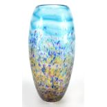 Blue splatted glass vase, signed to the base, 24cm high : For Further Condition Reports Please Visit