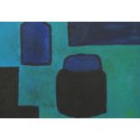 After Patrick Heron - Abstract composition Blue-Green II, oil on board, inscribed verso, mounted and
