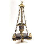 Good quality empire style bronze and brass three branch chandelier, 84cm high : For Further