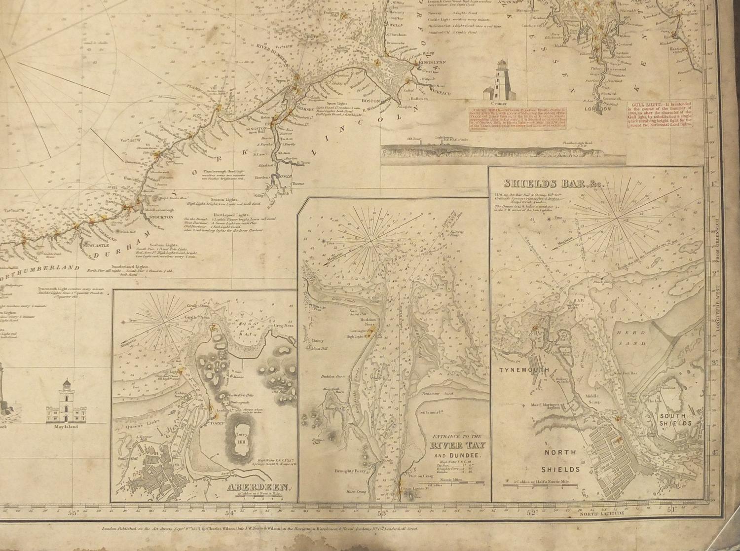 Three 19th century Nautical Charts comprising The North Sea drawn by J S Hobbs published by - Image 7 of 19