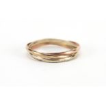 9ct three tone gold wedding ring, size N, approximate weight 1.3g : For Further Condition Reports