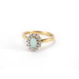 18ct gold cabochon opal and diamond ring, stamped Starlight, size Q, approximate weight 5.0g :For