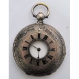 An early 20th century fine silver half hunter pocket watch having key wind movement, enamel dial
