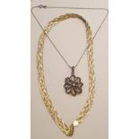 A silver and gilded silver entwined rope twist ladies necklace together with another silver necklace