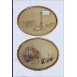 A pair of early 20th century oval framed and glazed photographs depicting street scenes in