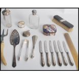 A group of hallmarked silver flat ware and items to include a set of six silver hallmarked handled