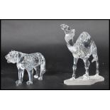 Swarovski Tiger and Camel faceted glass figurines complete in original boxes 7603 000 004 and 7610