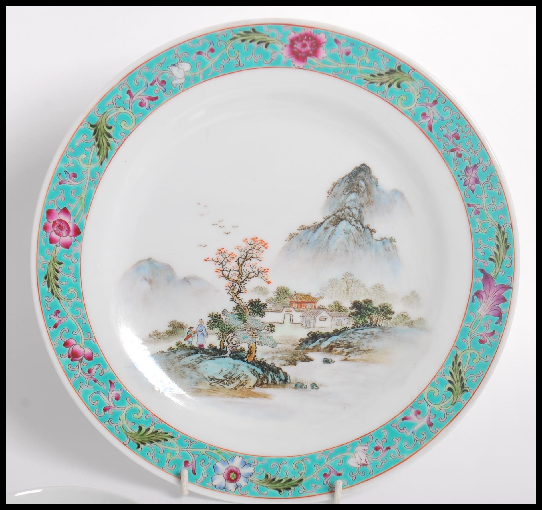 A matching service of Chinese Republic period hand painted cups saucers and plates depicting - Image 2 of 9