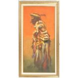 A 20th century framed oil on canvas painting of a Harlequin / Court jester, painted in vibrant