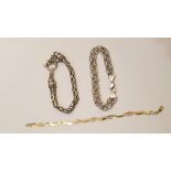 A collection of 3 silver bracelets to include a Byzantine silver example with hoop and bar clasp,
