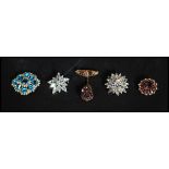 A group of early 20th century costume dress jewellery brooches to include Rhinestone 3d layered