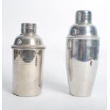 Two vintage 20th century silver plated art deco cocktail shakers of typical cylindrical form. One